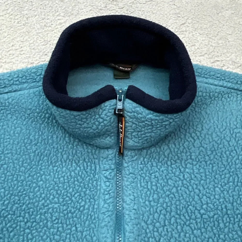 LL Bean Polartec Jacket Womens XL Full Zip Fleece Teal Blue Zip Pocket CabinCore